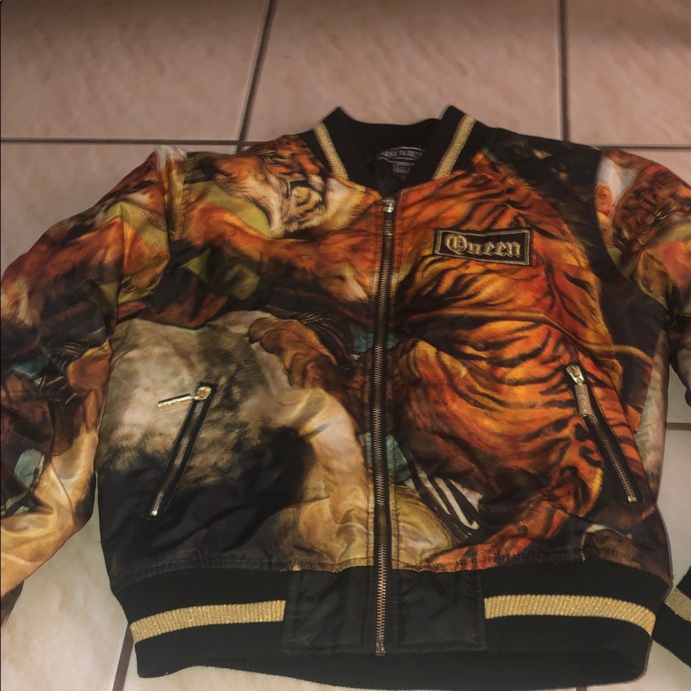Queen Women's Tiger Print Bomber Jacket - Black and Orange